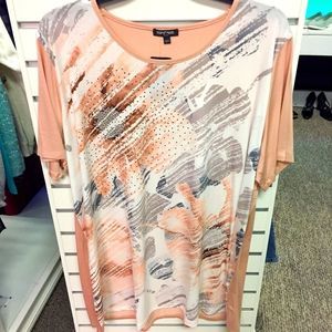 Tops & Plus Size 4x creamsicle floral abstract embellished straight hem tunic